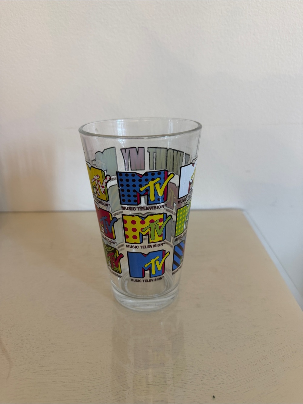 MTV Pop Art Logo Pint Glass in Yellow, Blue, Red and Green
